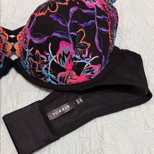 Torrid Black Bra with Colorful Floral Embroidery